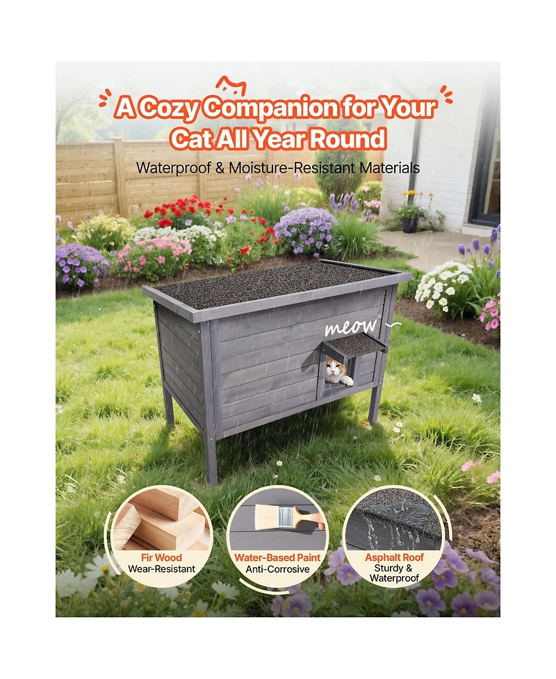 Vevor Heated Cat House Outdoor Feral Cat Shelter with Heating Pad Waterproof