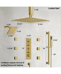Everstein Ceiling Mount 16" High-Pressure Rainfall Shower Faucet Dual Head System with Thermostatic Valve