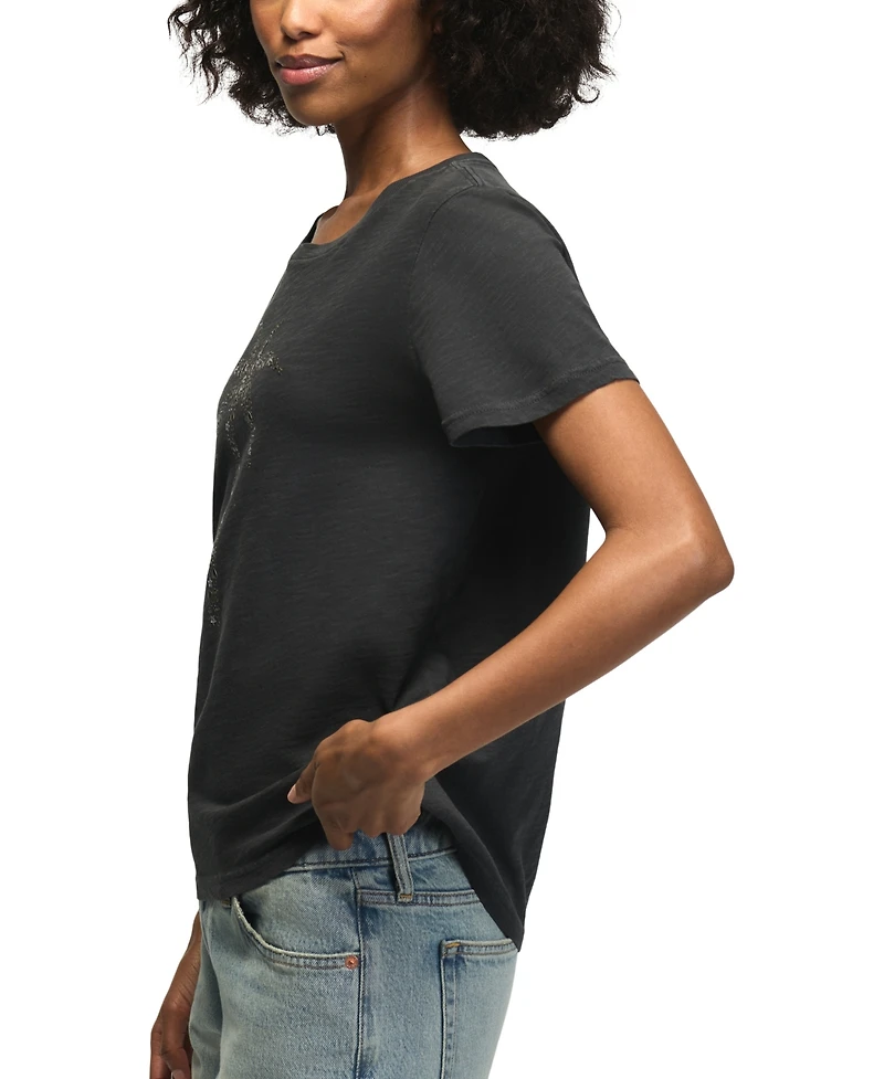 Lucky Brand Women's Embellished Palm Tree Motif Crewneck T-Shirt