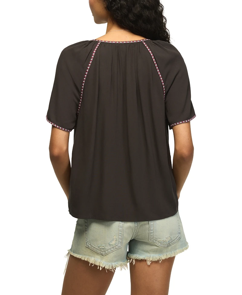 Lucky Brand Women's Embroidered Peasant Short-Sleeve Top