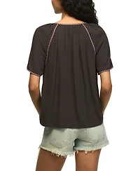 Lucky Brand Women's Embroidered Peasant Short-Sleeve Top