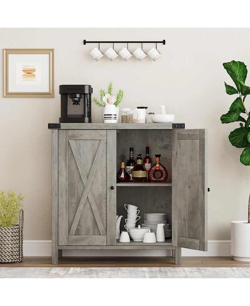 homfan Farmhouse Sideboard Buffet Cabinet with Storage, 2 Barn Doors and Adjustable Shelf for Kitchen, Living Room, Entryway