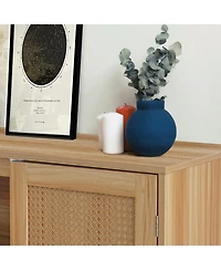 homfan Sideboard Buffet Cabinet with Rattan Doors Farmhouse Storage Table with Wood Feet for Living Room Kitchen Hallway