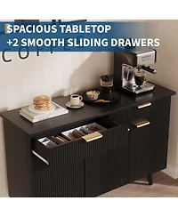 homfan Fluted Buffet Cabinet with Storage 3 Door Sideboard with Drawers Adjustable Shelves for Living Room, Dining Room
