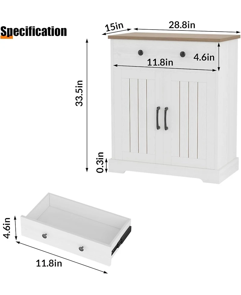 homfan Buffet Cabinet with Storage Farmhouse Kitchen Cabinet with Drawer and Adjustable Shelf for Living Room, Entryway