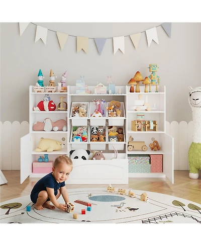 homfan 8-Bin Toy Storage Organizer, 43.5" Wide Kids Bookcase with Removable Boxes, for Playroom and Classroom