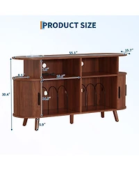 homfan 55 Inches Wide Mid-Century Round Record Player Stand with Charging Station, Usb Ports, and Ample Vinyl Storage