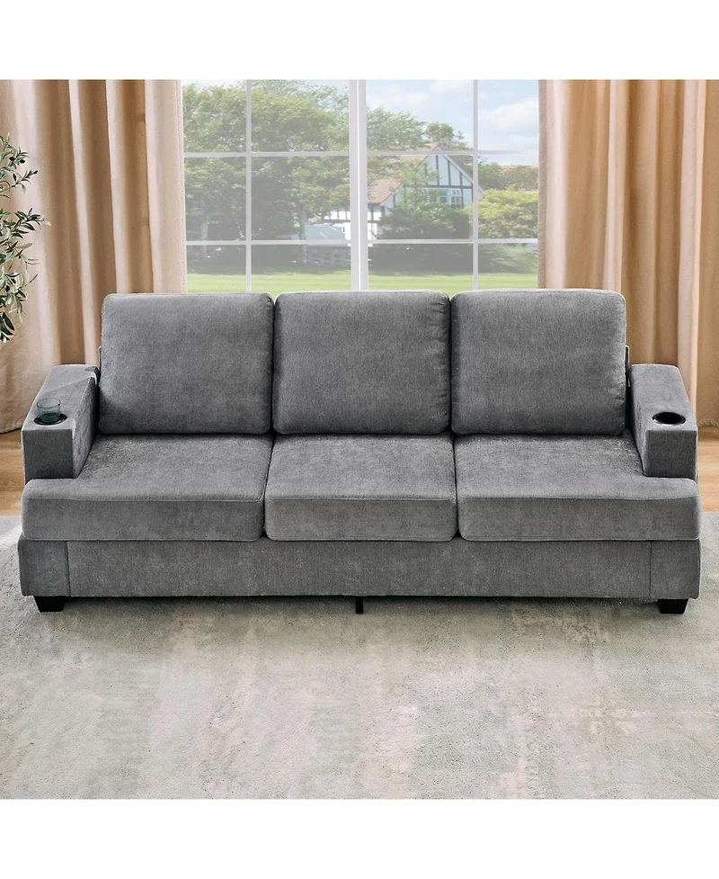 gaomon 89-Inch Modern 3-Seater Sofa Couch with Cup Holders and Side Storage Pockets, Comfy Couches with Deep Seat for Living Room Apartment Lounge