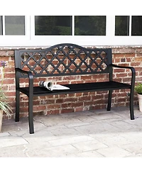 Costway Patio Bench Slatted Metal Garden Bench for 2-3 People Park-Style Loveseat
