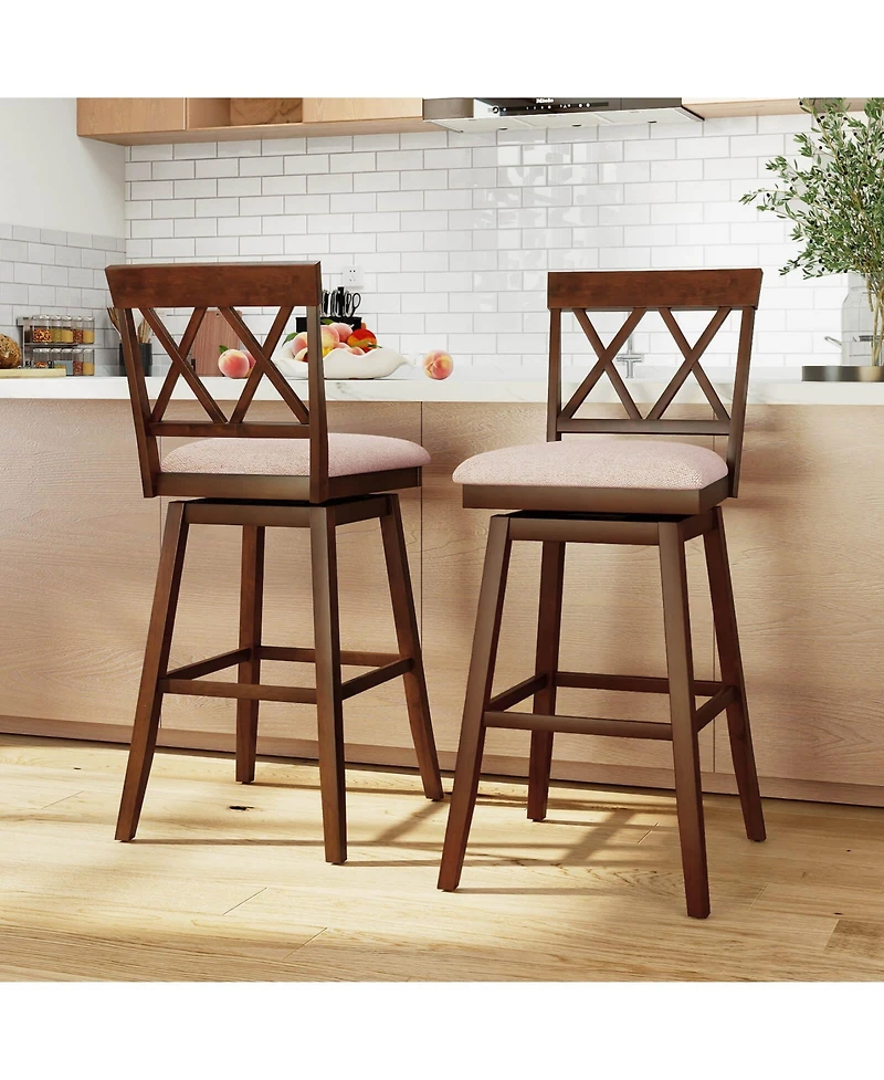 Costway 29 Inch Bar Stool Wooden Chair with Contoured Backrest Swivel Padded Seat for Kitchen