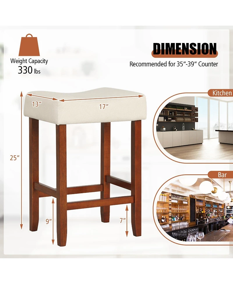 Costway Set of 2 Bar Stools Bar Height Saddle Kitchen Chairs with Wooden Legs