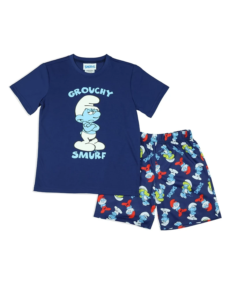 The Smurfs Boys' ( 4 To 16 ) Grouchy Smurf 2 Piece Short Sleeves and Shorts Kids Pajama Set
