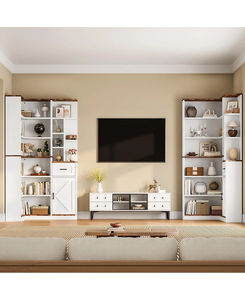 gaomon 74'' Tall Corner Bookshelf 6-Tier Book Shelf with Drawer and Cabinets, l-Shaped Bookcase Open Storage Shelves Modern Display Shelf for Home