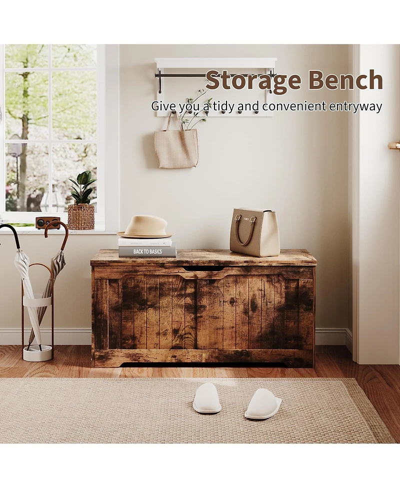 homfan Storage Bench, 39 Inch Wood Lift Top Entryway Organizer Chest with Slow Close Hinges, Coffee Table for Living Room