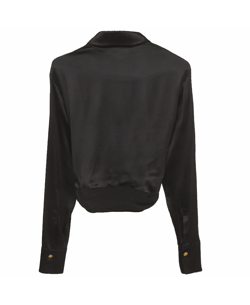 Pre-Owned Versace Women's Draped Stretch-Silk Cropped Shirt