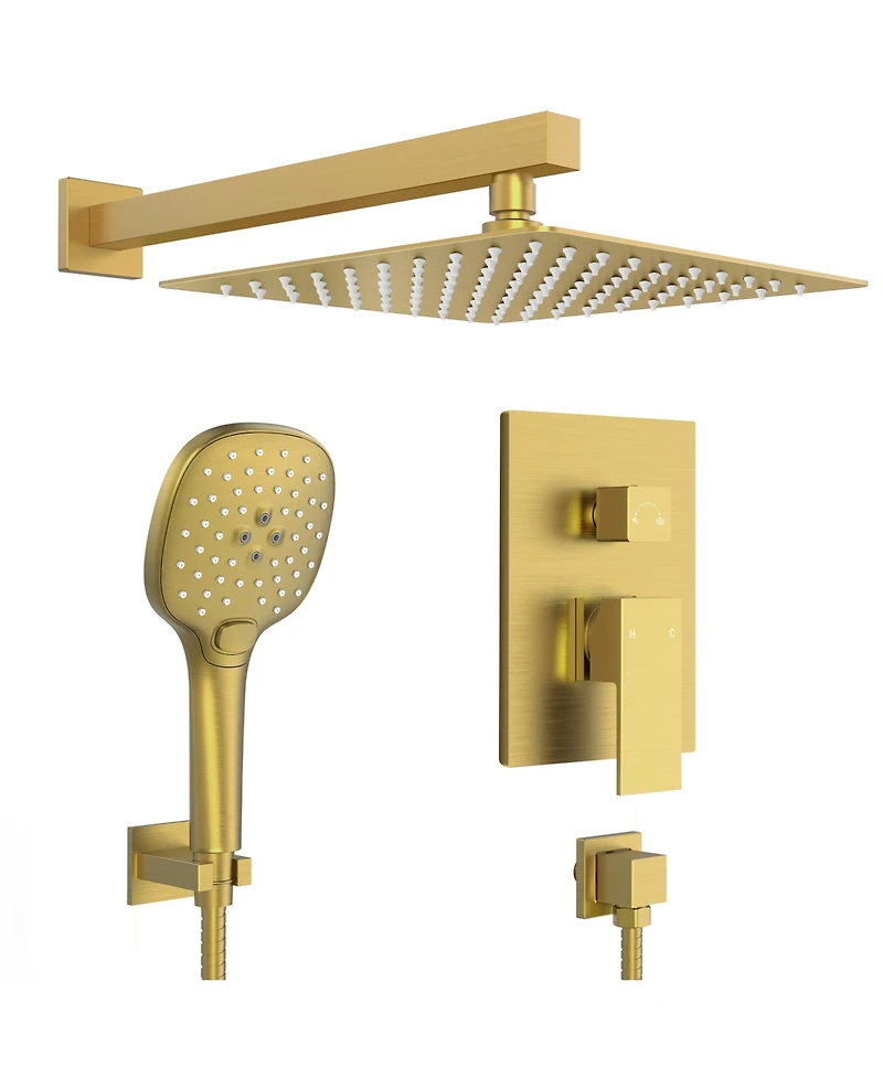 Everstrein High-Pressure Rain Shower System, Faucet Set 10" Rainfall Head with 3-Function Handheld Spray Brushed Nickel