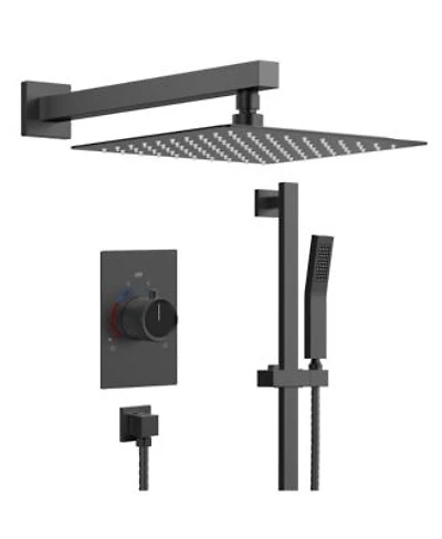 Everstein Pressure Balanced Complete Shower System 10 Rain Shower Head With Handheld Spray Slide Bar Brushed