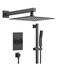 Everstein Pressure Balanced Complete Shower System 10 Rain Shower Head With Handheld Spray Slide Bar Brushed