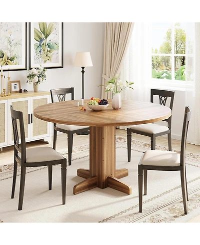 gaomon 47" Round Dining Table for 4-6, Farmhouse Walnut Wood with Sturdy Pedestal Base for Kitchen or Dining Room