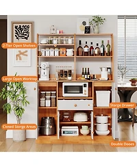 homfan Freestanding Kitchen Pantry with Drawers, Wood Sideboard Buffet with Doors, Adjustable Shelves and Storage Rack, Coffee Bar Station for Kitchen