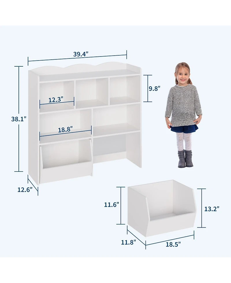 gaomon 2 Set of Toy Storage Cabinet, Kids Bookshelf with Movable Drawers and Open Shelves, Kids Bookcase Organizer for Playroom Nursery Kindergarten
