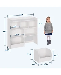 gaomon 2 Set of Toy Storage Cabinet, Kids Bookshelf with Movable Drawers and Open Shelves, Kids Bookcase Organizer for Playroom Nursery Kindergarten
