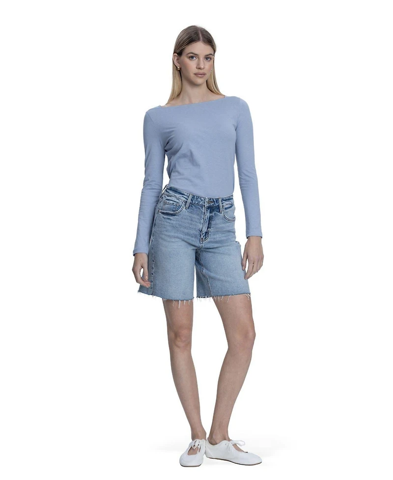 Vervet Women's High Rise Raw Hem Denim Shorts