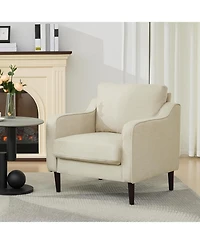 gaomon Mid-Century Modern Accent Chairs,Modern Linen Fabric Armchair for Living Room,Comfy Sofa Chairs with Scooped Arms
