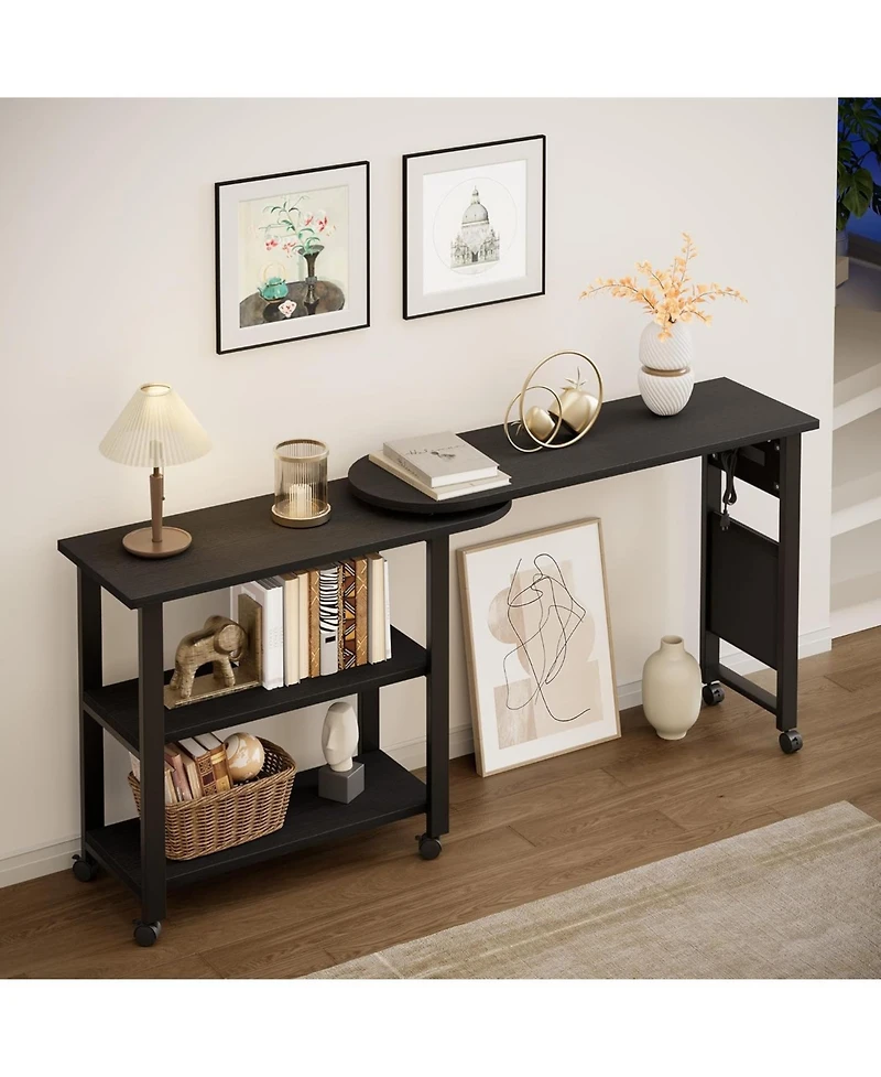gaomon Rotating End Table Side Table with Charging Station Swivel Ene Table with Extra Storage Bag Movable End Table with 6 Swivel Wheels with Brakes