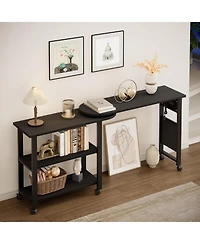 gaomon Rotating End Table Side Table with Charging Station Swivel Ene Table with Extra Storage Bag Movable End Table with 6 Swivel Wheels with Brakes