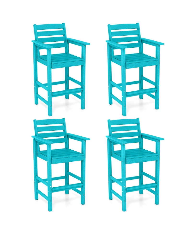 Gymax Patio Adirondack Bar Chairs Set of 4 with Wide Armrests and Footrest Backrest