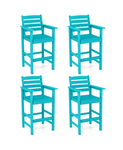 Gymax Patio Adirondack Bar Chairs Set of 4 with Wide Armrests and Footrest Backrest