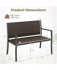 Gymax Patio Wicker Loveseat with Soft Sponge Seat 800 Lbs Heavy Duty Outdoor Bench