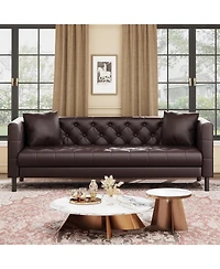 gaomon 81 Leather Couch, Handmade Button Tufted 3 Seater Sofa, Chesterfield Sofa with Deep Seat and 2 Pillows, Leather Sofa for Living Room Apartment