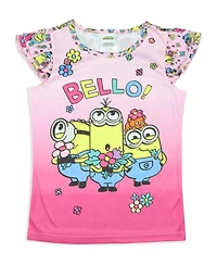 Despicable Me Girls' (4-20) Flower Bello Minions Sleep Pajama Sleep Set Shorts Kids