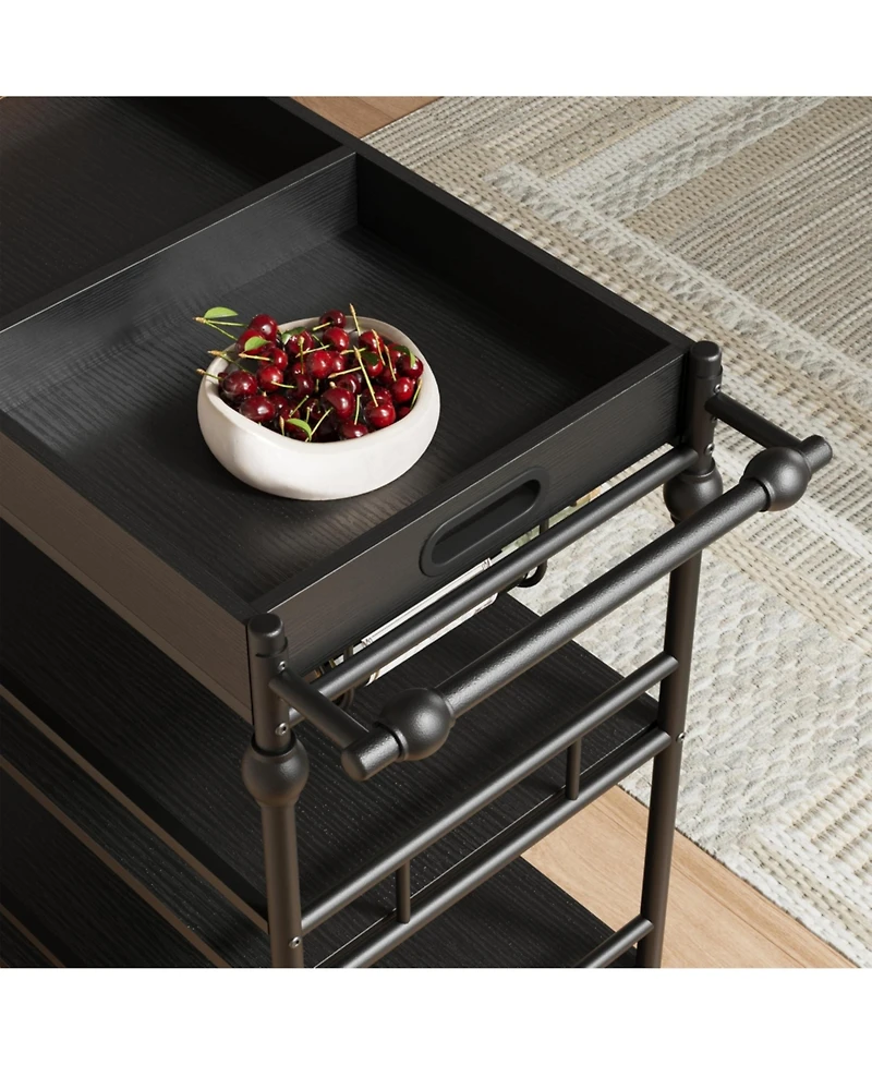 gaomon Bar Cart With Wheels, 3-Tier Serving For Home, Mobile Rolling Beverage Wine Rack And Removable Tray