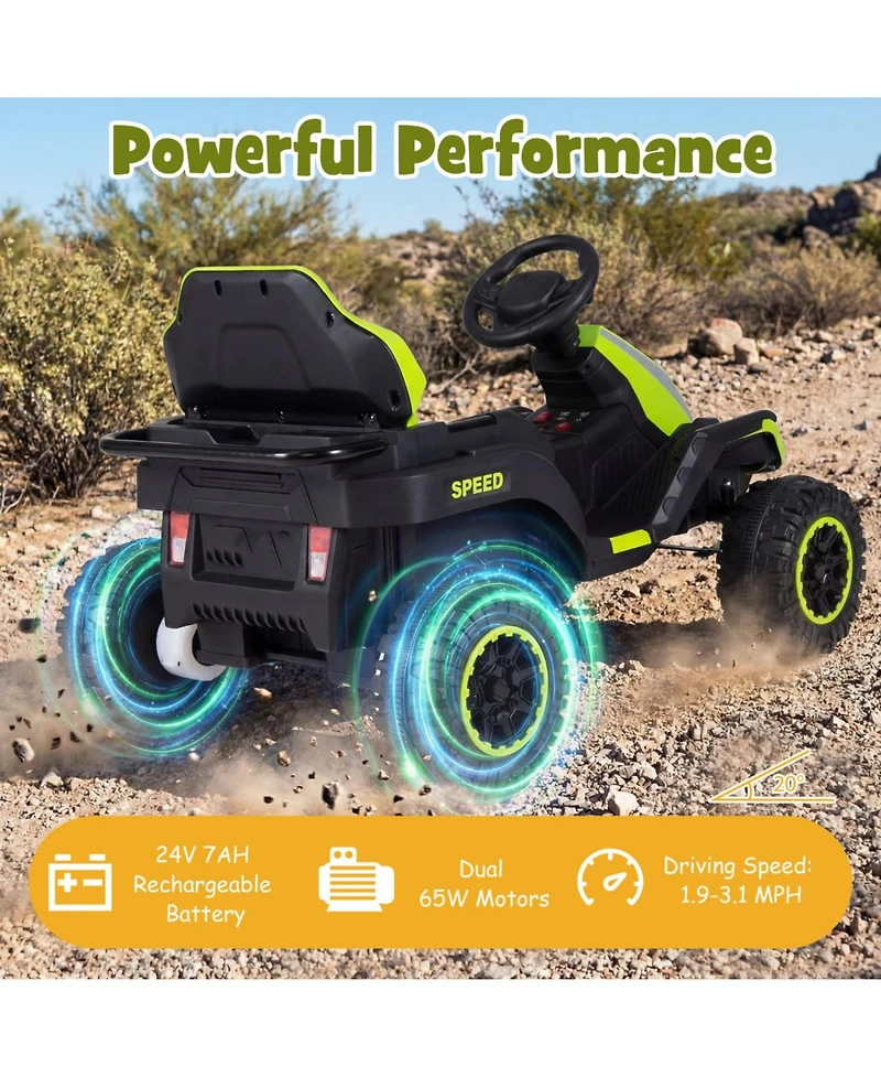 Slickblue Kid's Tractor Ride-On 24V with Detachable Trailer and Music System