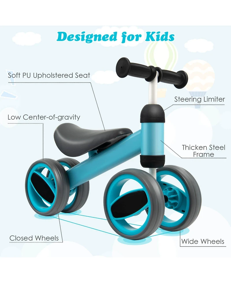 Slickblue 4 Wheels Baby Balance Bike Toy-Pink