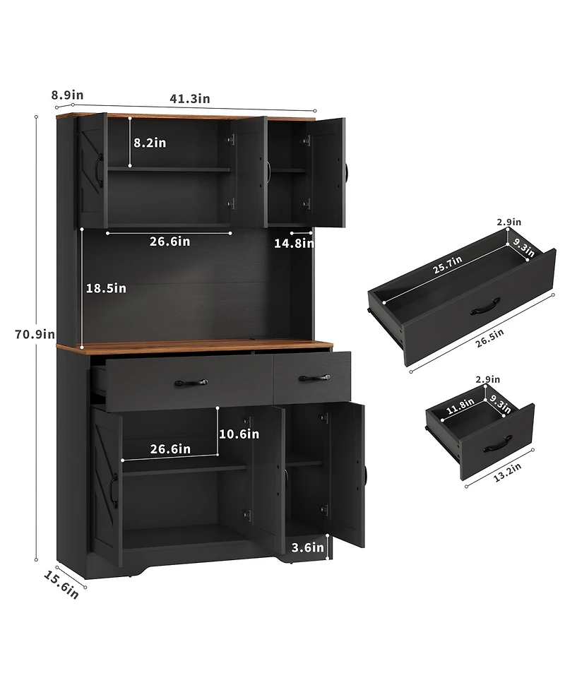 gaomon 70 inch Kitchen Food Storage Cabinet, freestanding cabinet with 4 doors, 2 adjustable shelves and microwave rack, perfect for dining rooms