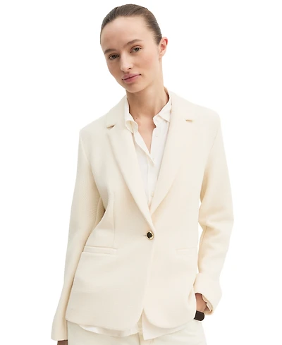 Emme Marella Women's Stretch Basketweave Notch Lapel Collar Fitted Jacket