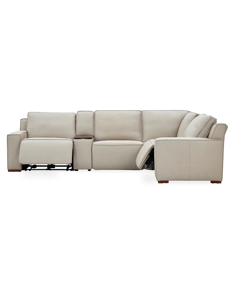 Aspen 2PM 5-Piece Leather Sectional Sofa Set (Laf Recliner, Raf Armless Chair, Console, Corner), Macy's Exclusive