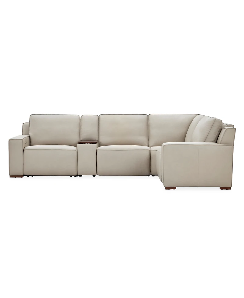 Aspen 3PM 5-Piece Leather Sectional Sofa Set (Laf Recliner, Raf Armless Console, Corner), Macy's Exclusive