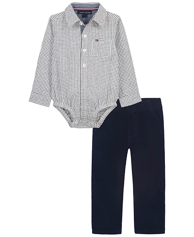 Tommy Hilfiger Baby Boys' Check Print Long-Sleeve Bodysuit and Pants, 2-Piece Set
