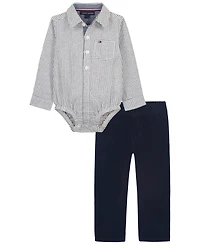 Tommy Hilfiger Baby Boys' Check Print Long-Sleeve Bodysuit and Pants, 2-Piece Set