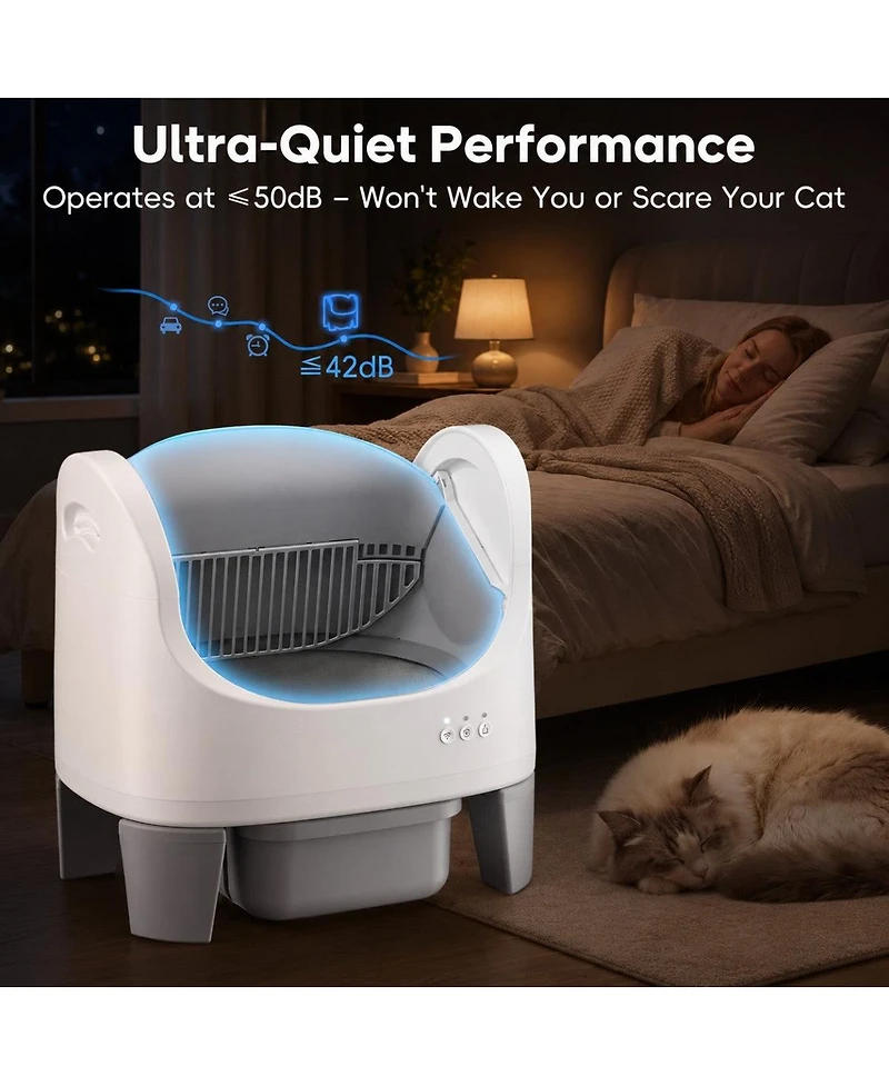 Cumrige Automatic Self-Cleaning Cat Litter Box with App Control, Open-Top Design, Safety Sensors, Quiet Operation