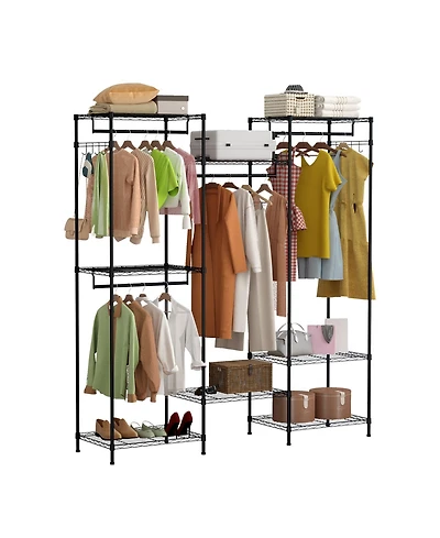 gaomon Heavy Duty Metal Clothes Rack Organizer 4 Hanging Rods,8 Shelves and Hooks Freestanding Portable Wardrobe Closet for Bedroom,Entryway