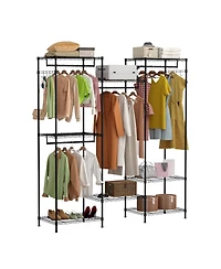 gaomon Heavy Duty Metal Clothes Rack Organizer 4 Hanging Rods,8 Shelves and Hooks Freestanding Portable Wardrobe Closet for Bedroom,Entryway
