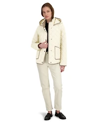 Tahari Women's Hooded Cordouroy Trim Quilted Coat