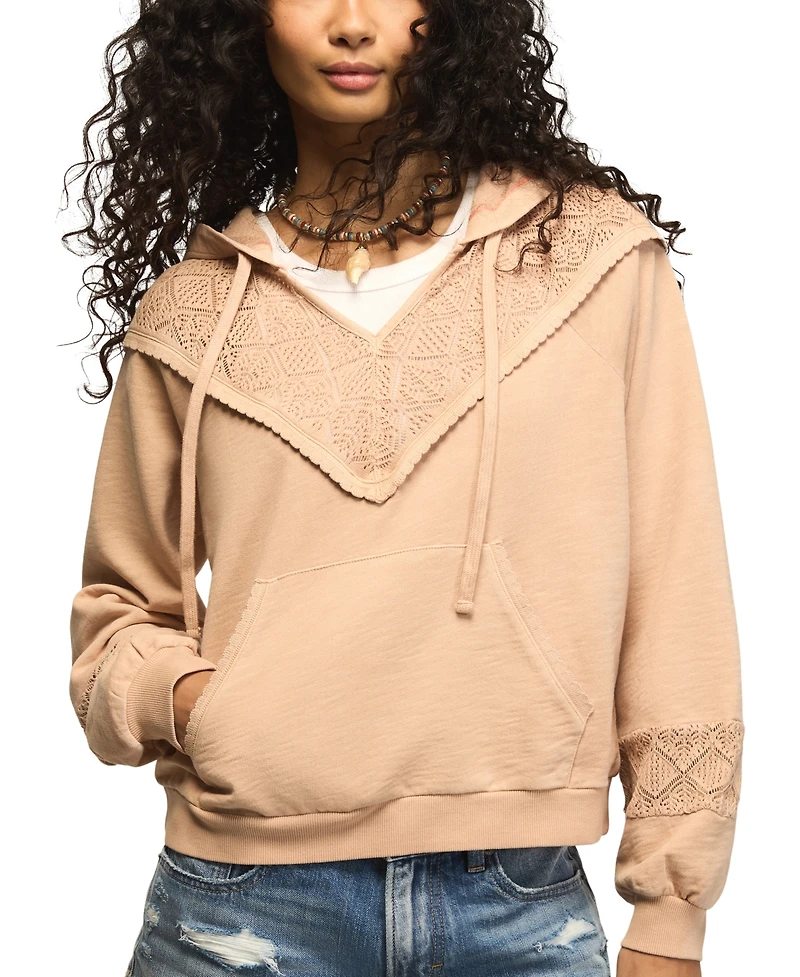 Lucky Brand Women's Crochet-Yoke V-Neck Hoodie