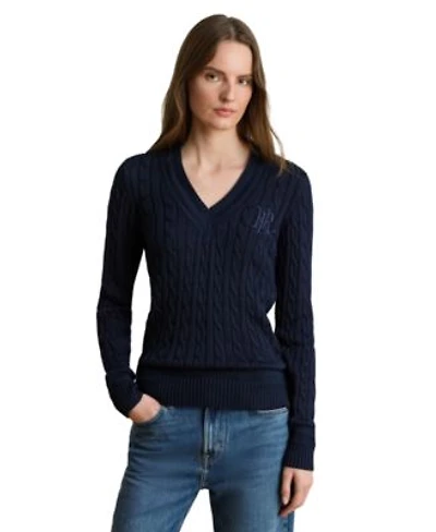 Lauren Ralph Lauren Womens Long Sleeve V Neck Cable Knit Sweater